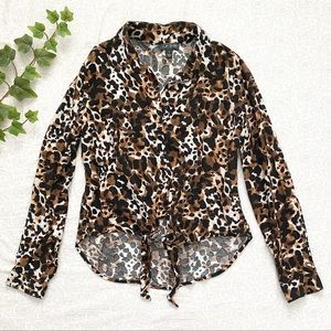 J for Justify leopard print button down long sleeve shirt w/ tie, brown black